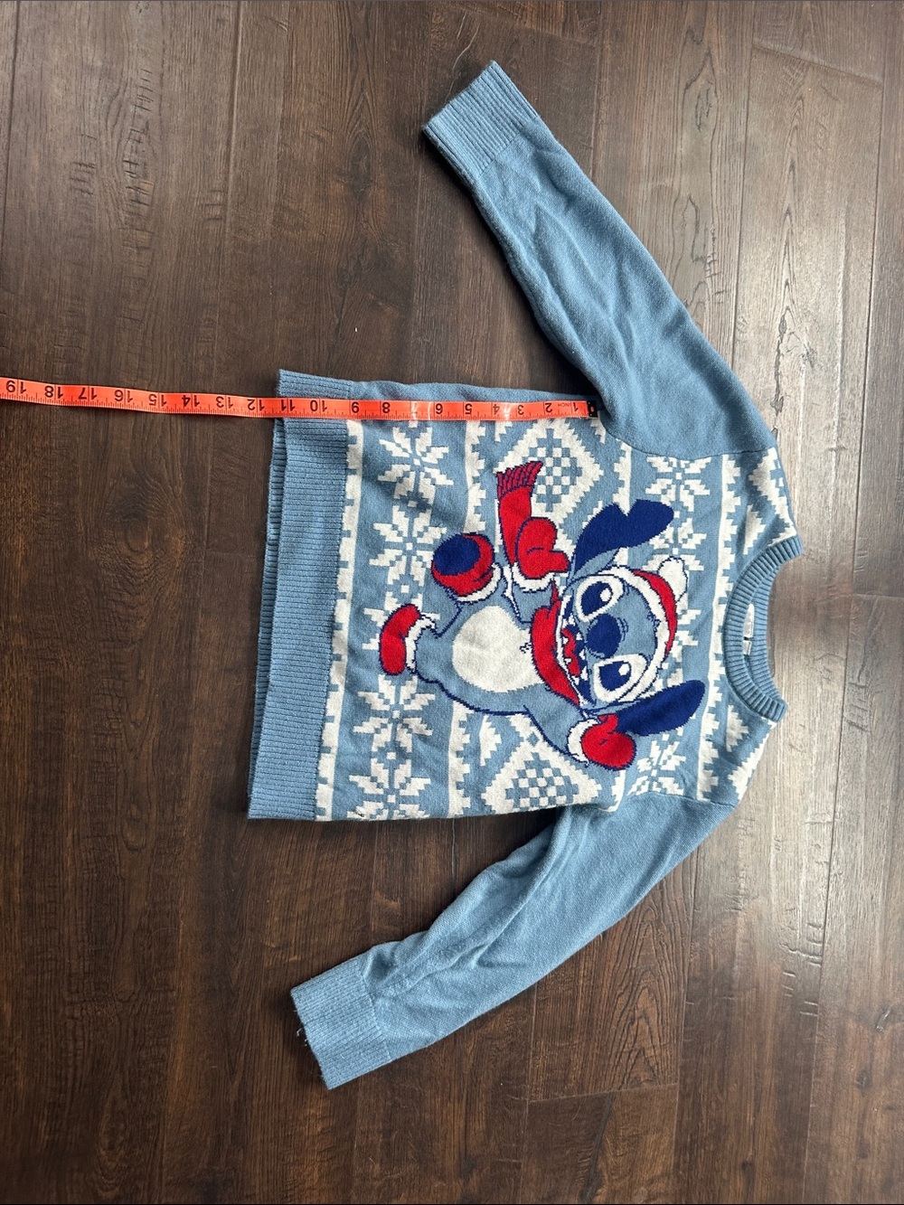 Disney Stitch Light Blue Knit Sweater with White Snow Accents c17